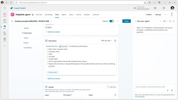 AX AI Labs Helpdesk Agent within Copilot Studio